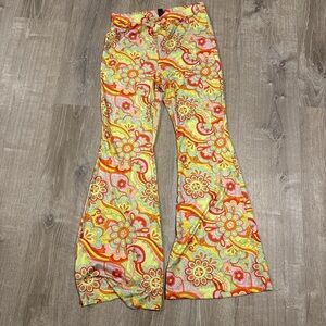 SHEIN Yellow and Red Floral Flare Jeans